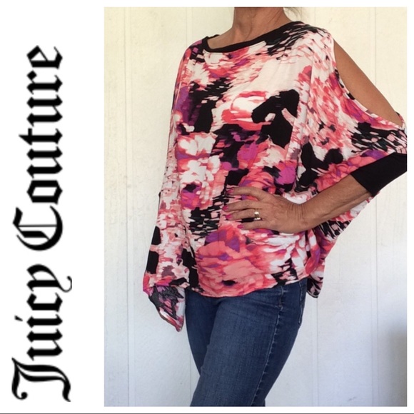 JUICY COUTURE FLORAL PRINT COLD SHOULDER TOP MEDIUM - Picture 2 of 7